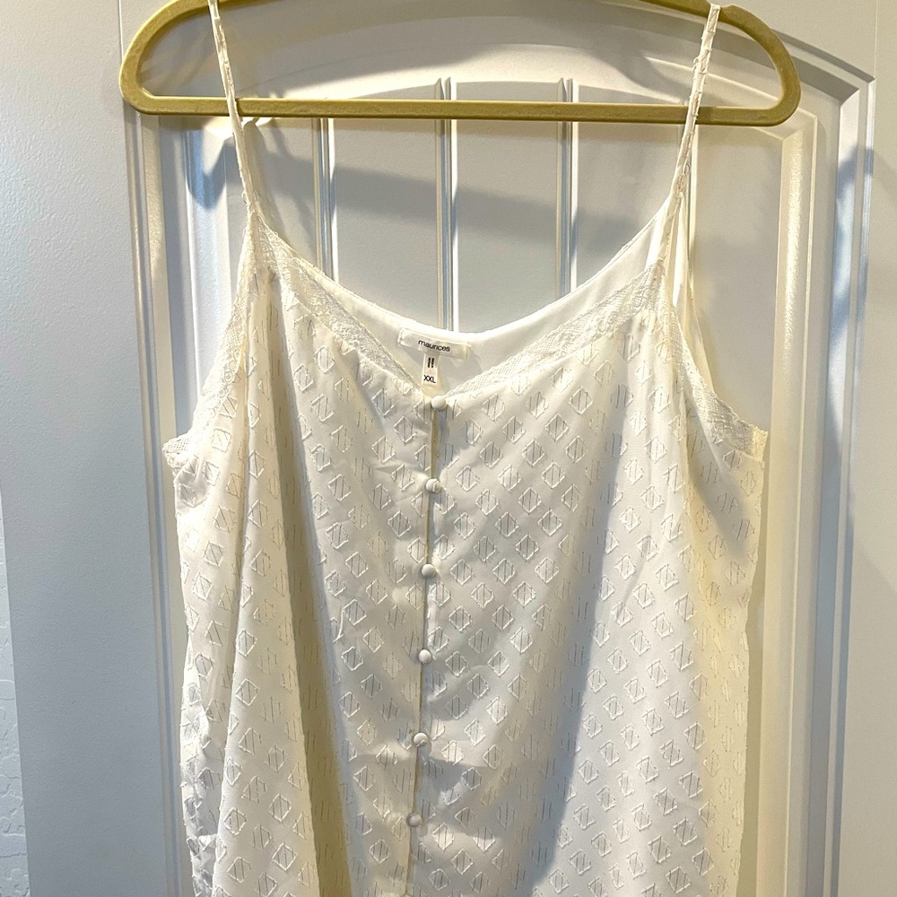 White with gold thread cami top.